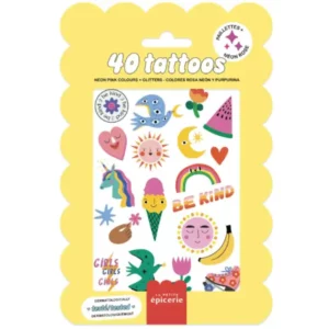 tatouage enfant paillettes néon sirène dinosaure licorne